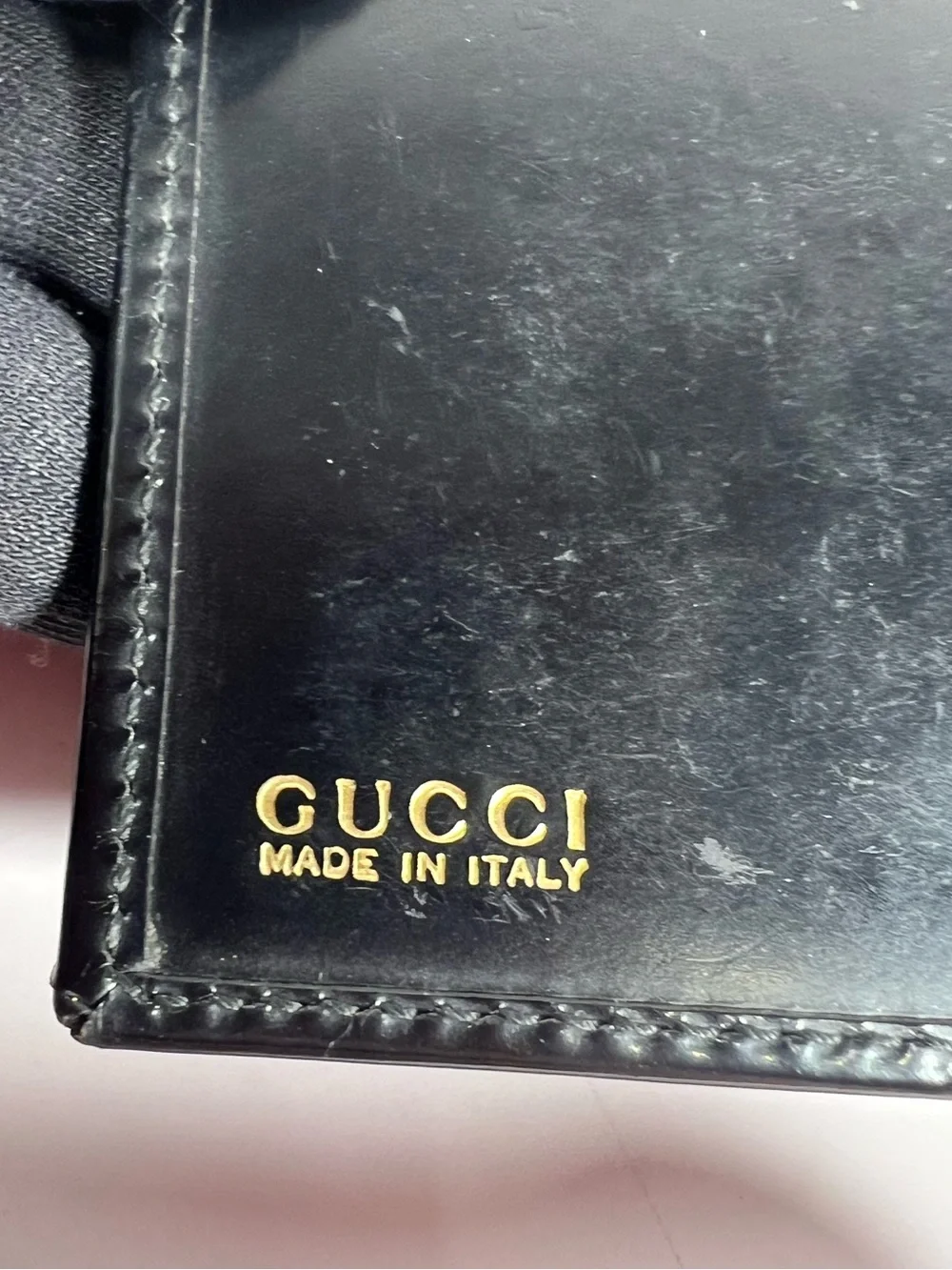 1260: Gucci Vintage Black Leather Long Bifold Wallet Italy